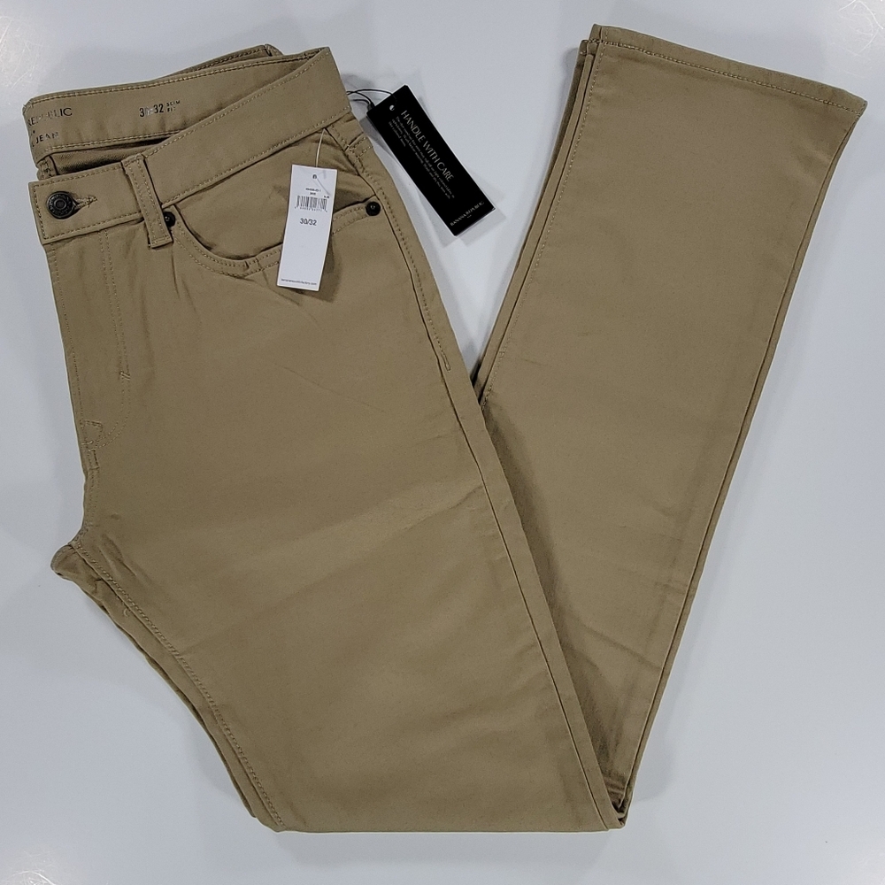 NWT Banana Republic Travel Jeans Mens 30X32 Brown Tan Slim Fit Pants Stretch NEW